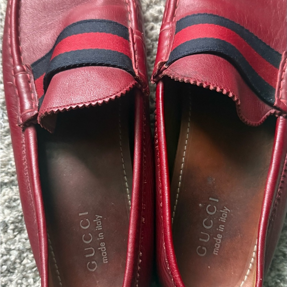 Gucci Men's Red Leather Slip-On Loafers